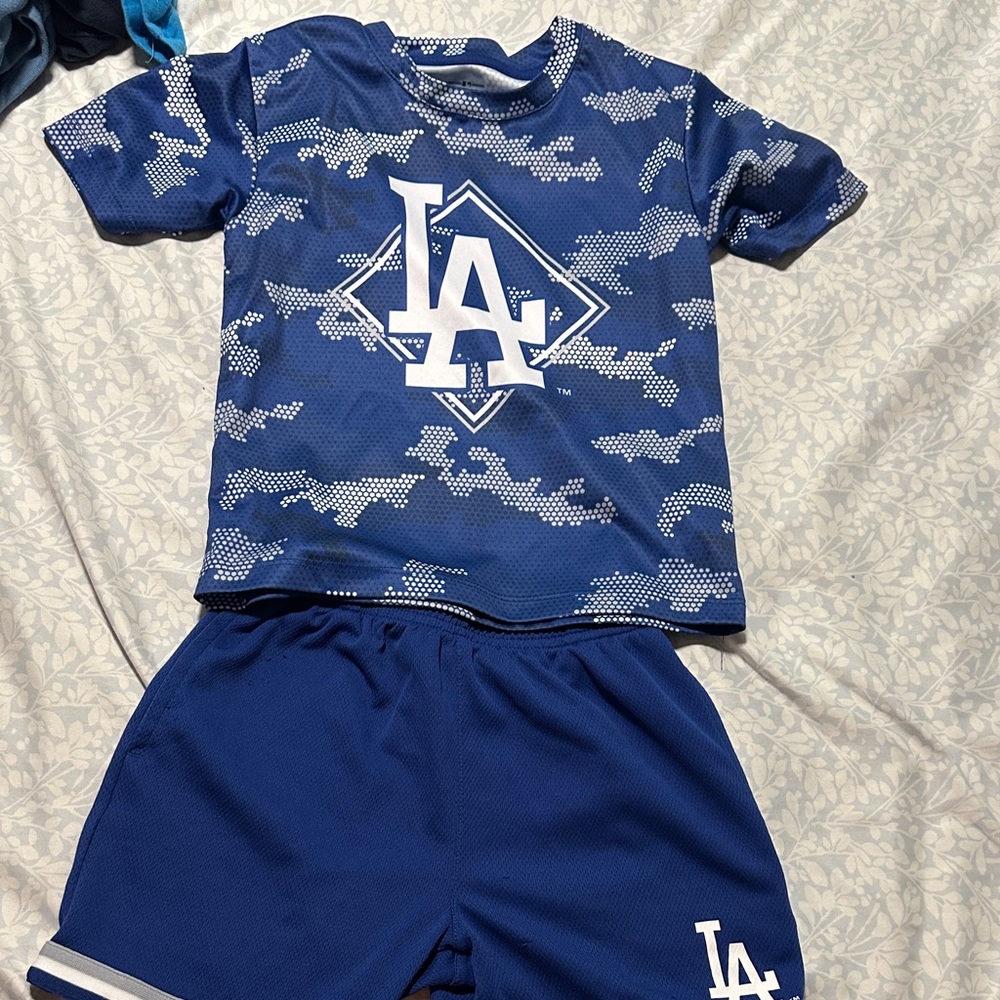 LA Dodgers Kids' Blue Camo Short Sleeve Shirt & Shorts Set